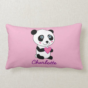 Personalized Cute Panda with a Pink Heart Lumbar Pillow