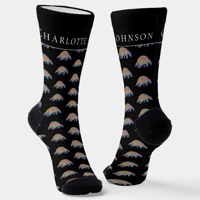 Personalized Cute Pangolin Colourful Animal Art Socks (Angled)