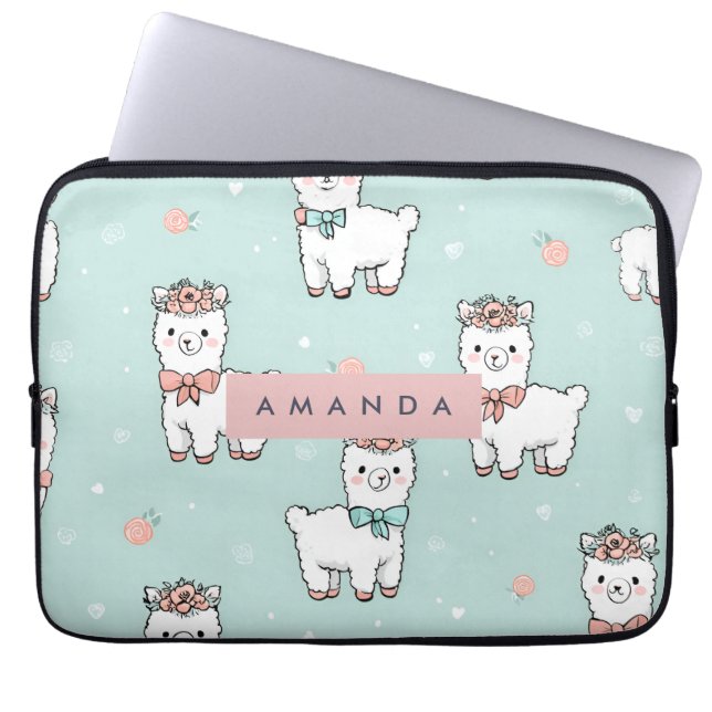 Personalized Cute Pastel Alpaca Pattern Laptop Sleeve (Front)