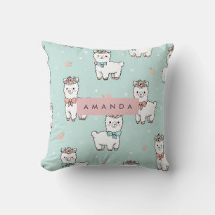 Personalized Cute Pastel Alpaca Pattern Throw Pillow