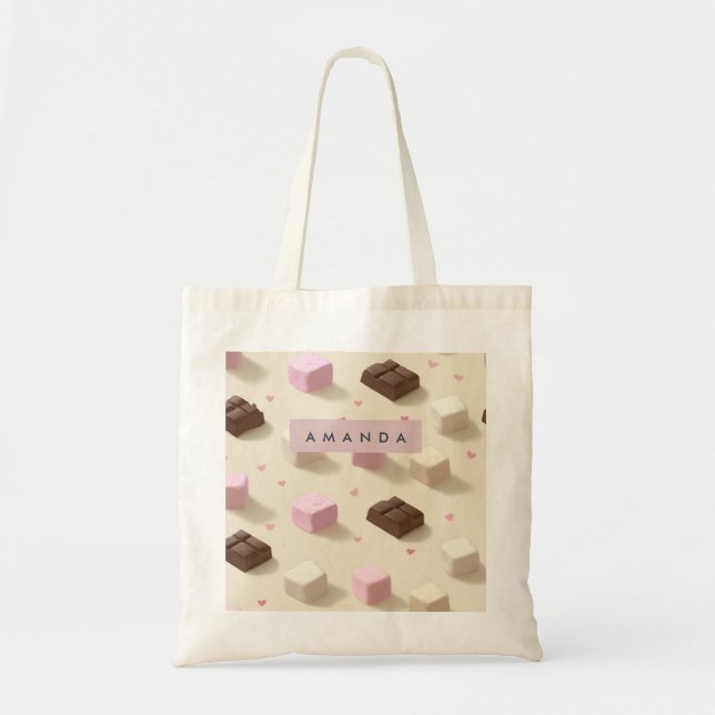 Personalized Cute Pastel Chocolate & Marshmallow Tote Bag (Front)