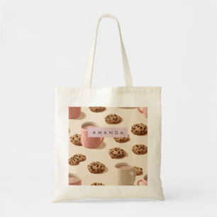 Personalized Cute Pastel Cookies and Milk Tote Bag