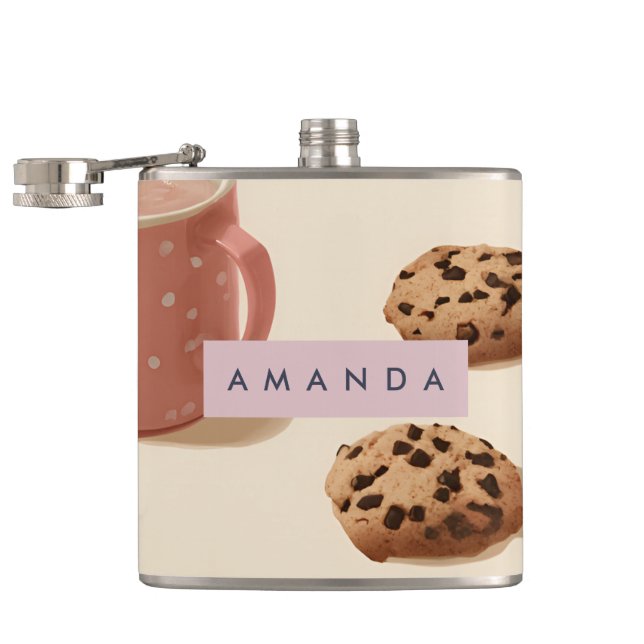 Personalized Cute Pastel Cookies & Milk  Hip Flask (Opened)