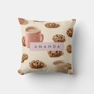 Personalized Cute Pastel Cookies & Milk Throw Pillow