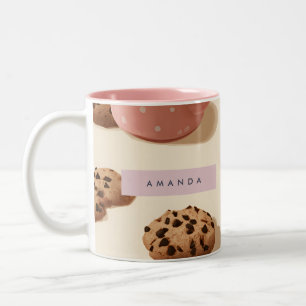 Personalized Cute Pastel Cookies & Milk Two-Tone Coffee Mug