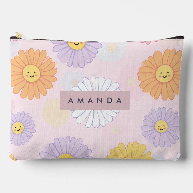Personalized Cute Pastel Daisy Flower Accessory Pouch (Front)