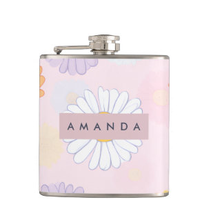 Personalized Cute Pastel Daisy Flower Hip Flask