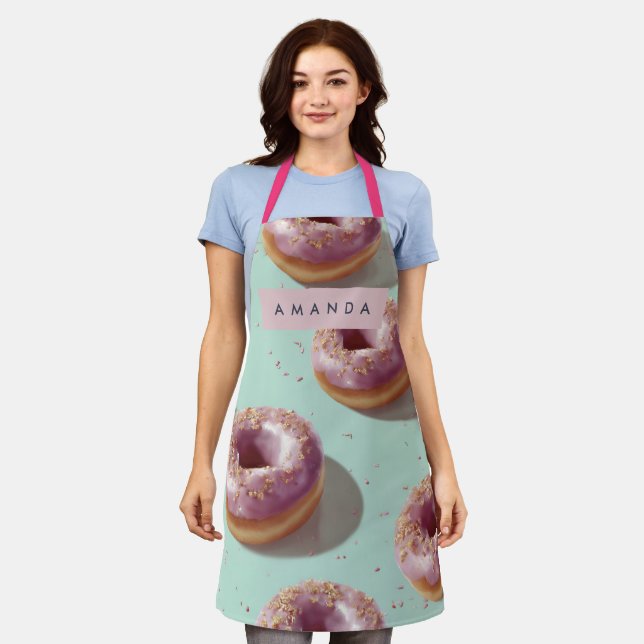 Personalized Cute Pastel Doughnuts & Sprinkles  Apron (Worn)