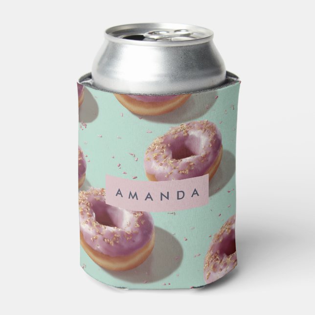 Personalized Cute Pastel Doughnuts & Sprinkles Can Cooler (Can Front)
