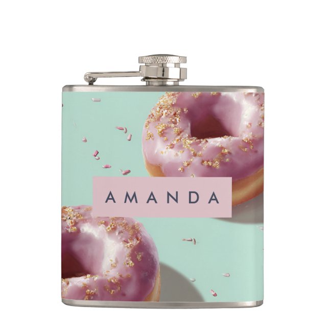 Personalized Cute Pastel Doughnuts & Sprinkles  Hip Flask (Front)