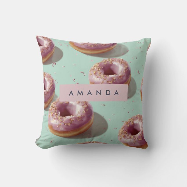 Personalized Cute Pastel Doughnuts & Sprinkles  Throw Pillow (Front)
