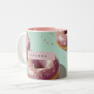 Personalized Cute Pastel Doughnuts & Sprinkles  Two-Tone Coffee Mug