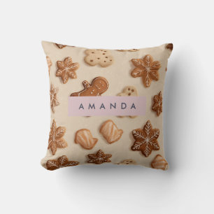 Personalized Cute Pastel Gingerbread Cookie Throw Pillow