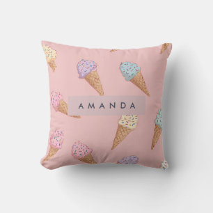 Personalized Cute Pastel Ice Cream Throw Pillow