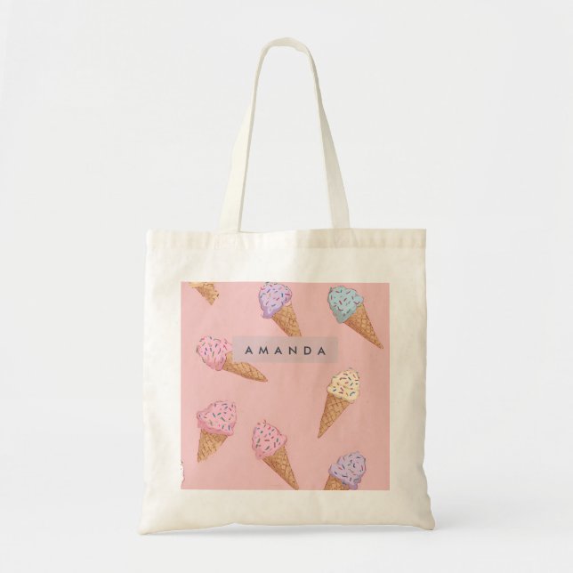 Personalized Cute Pastel Ice Cream  Tote Bag (Front)