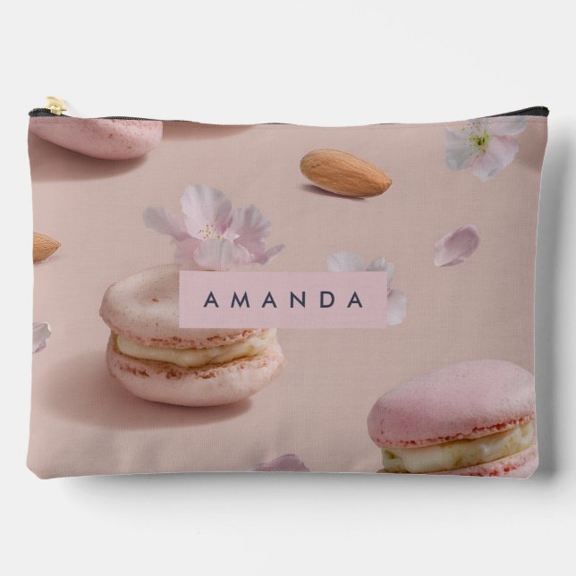 Personalized Cute Pastel Macaron Almond Flower Accessory Pouch (Front)