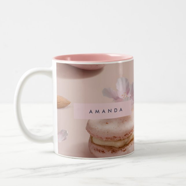 Personalized Cute Pastel Macaron Almond Flower Two-Tone Coffee Mug (Left)