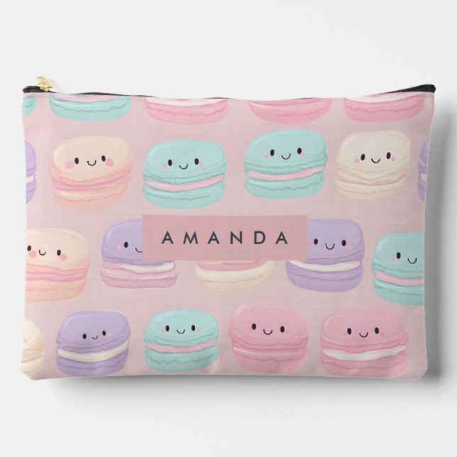 Personalized Cute Pastel Macaron Smile Accessory Pouch (Front)