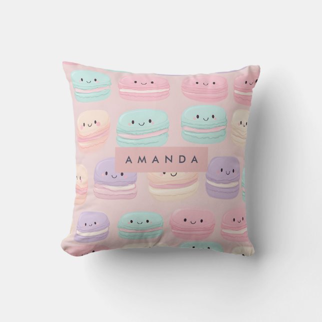 Personalized Cute Pastel Macaron Smile Throw Pillow (Front)