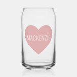 Personalized Cute Pastel Pink Heart Can Glass<br><div class="desc">Personalized Cute Pastel Pink Love Heart Wine Glass</div>