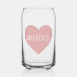Personalized Cute Pastel Pink Heart Can Glass<br><div class="desc">Personalized Cute Pastel Pink Love Heart Wine Glass</div>