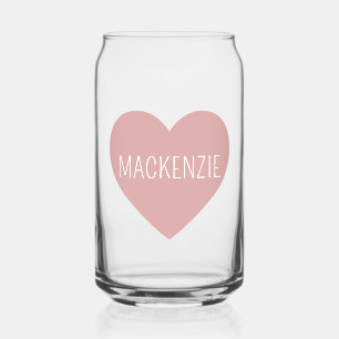 Personalized Cute Pastel Pink Heart Can Glass