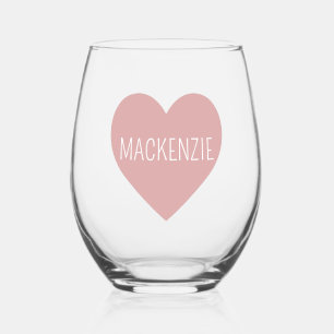 Personalized Cute Pastel Pink Heart Stemless Wine Glass