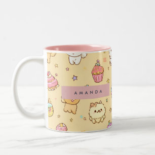 Personalized Cute Pastel Puppies Pattern Two-Tone Coffee Mug