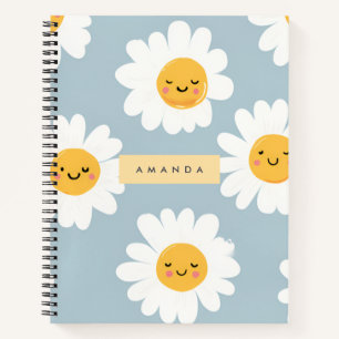 Personalized Cute Pastel Smiling Daisy Notebook