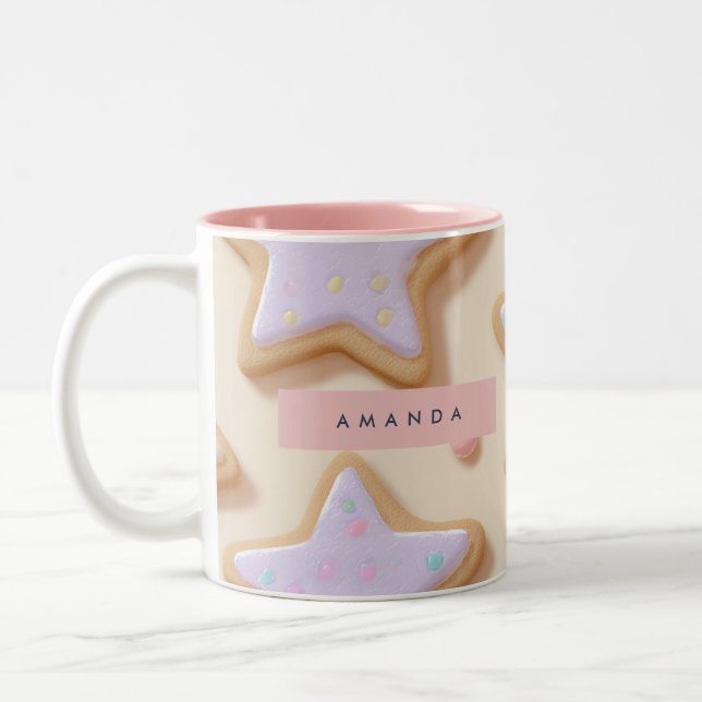 Personalized Cute Pastel Star Cookies Pattern Two-Tone Coffee Mug (Left)