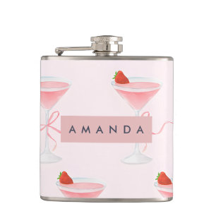 Personalized Cute Pastel Strawberry Juice Pattern Hip Flask