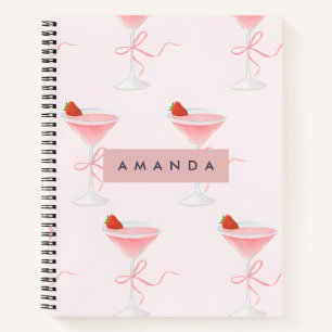 Personalized Cute Pastel Strawberry Juice Pattern Notebook