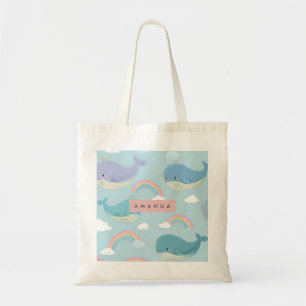 Personalized Cute Pastel Whale and Rainbow Pattern Tote Bag