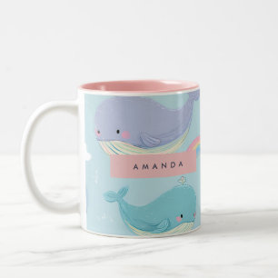 Personalized Cute Pastel Whale and Rainbow Pattern Two-Tone Coffee Mug