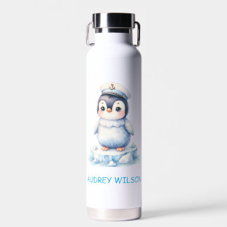 Personalized Cute Penguin Captain Illustration Water Bottle