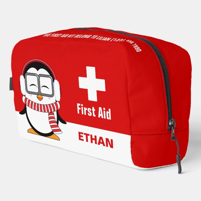 Personalized Cute Penguin First Aid Kit Bag (Right Corner)