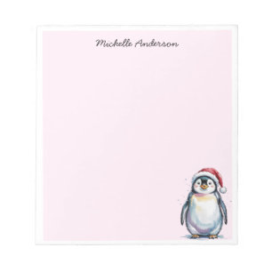 Personalized Cute Penguin in Santa Hat Christmas Notepad