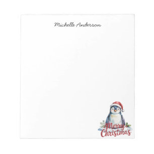 Personalized Cute Penguin in Santa Hat Christmas Notepad