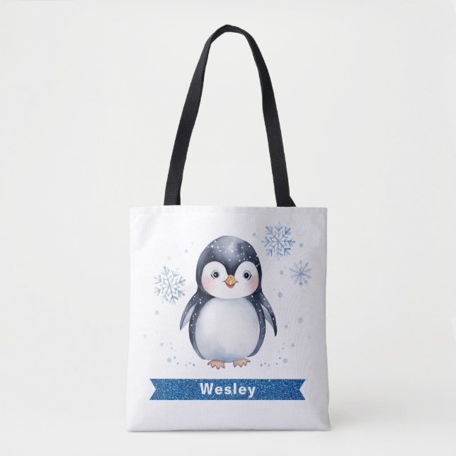 Personalized Cute Penguin Kids Tote Bag (Front)