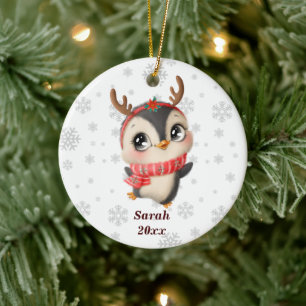 Personalized Cute Penguin - My First Christmas Ceramic Ornament