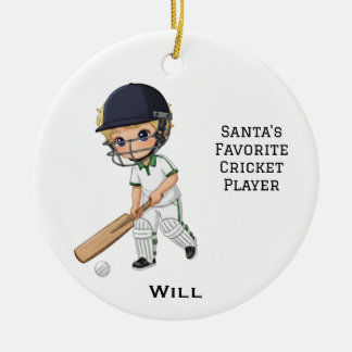 Personalized Cute Personalized Cricket Player Ceramic Ornament