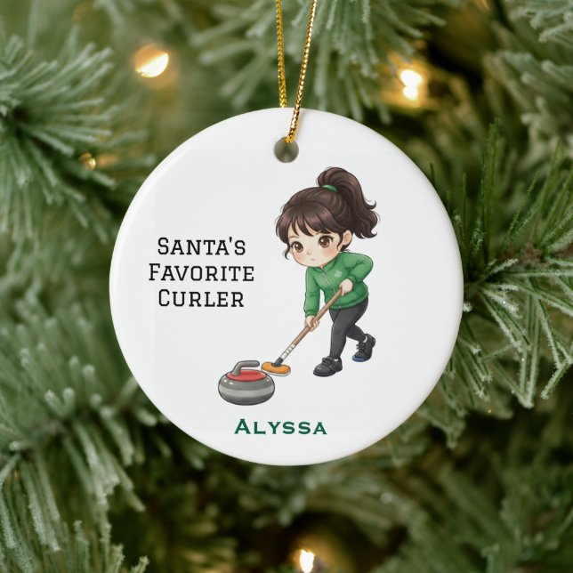 Personalized Cute Personalized Curler/Curling  Ceramic Ornament (Tree)