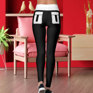 Personalized Cute Pet Cat Name Black White Stripes Leggings