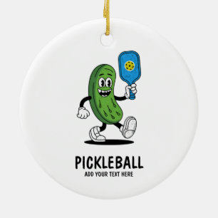 Personalized Cute Pickle Playing Pickleball Funny Ceramic Ornament