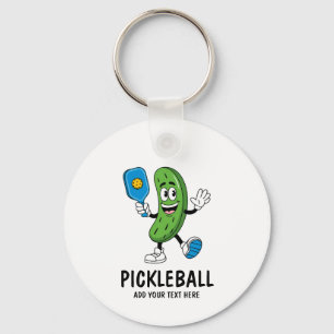 Personalized Cute Pickle Playing Pickleball Funny Keychain