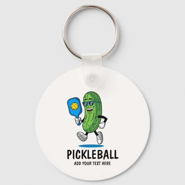 Personalized Cute Pickle Playing Pickleball Funny Keychain (Front)
