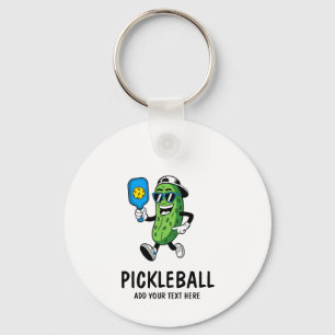 Personalized Cute Pickle Playing Pickleball Funny Keychain