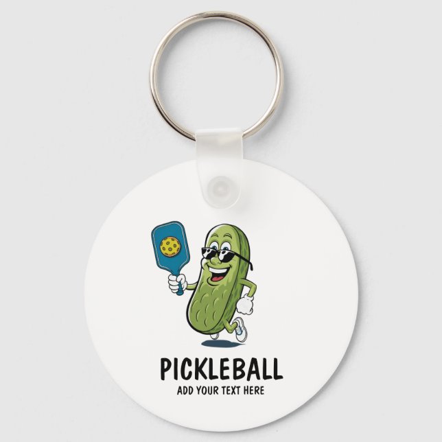 Personalized Cute Pickle Playing Pickleball Funny Keychain (Front)