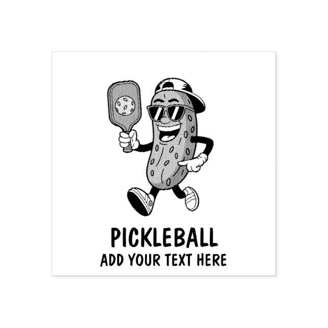 Personalized Cute Pickle Playing Pickleball Funny Rubber Stamp (Imprint)