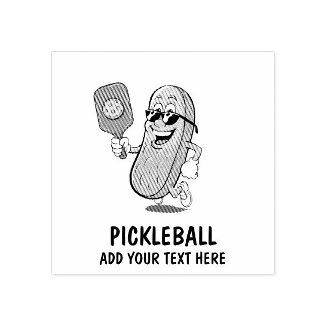 Personalized Cute Pickle Playing Pickleball Funny Rubber Stamp (Imprint)